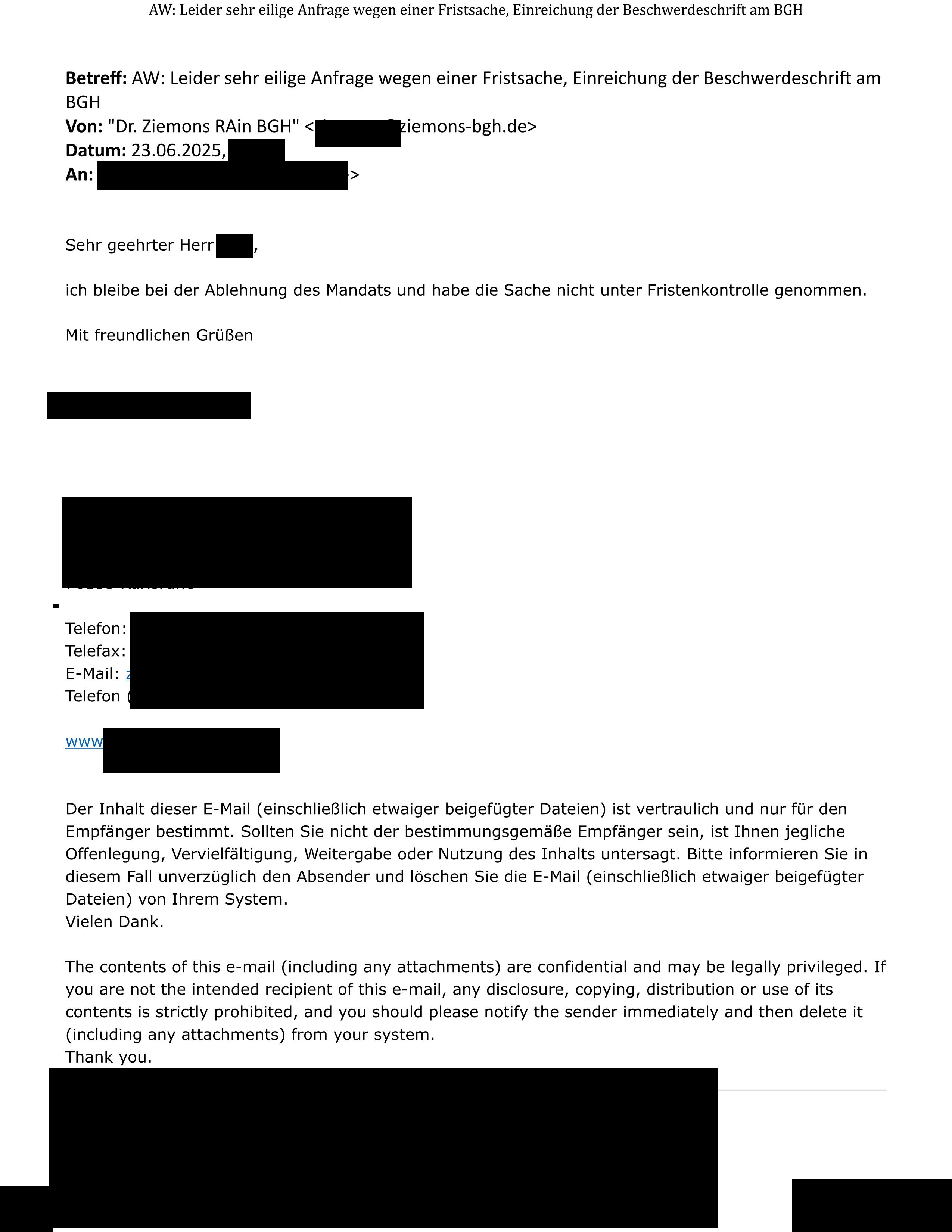 Ablehnung der Vertretung_BGH_Rechtsanwalt